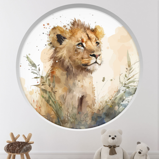 Adesivo Murale - Illusione ottica - Arco rotondo per Bambini - Leone