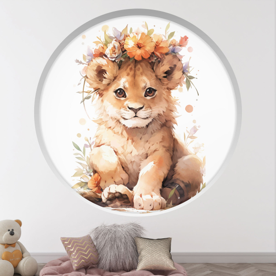 Adesivo Murale - Illusione ottica - Arco rotondo per Bambini - Leone
