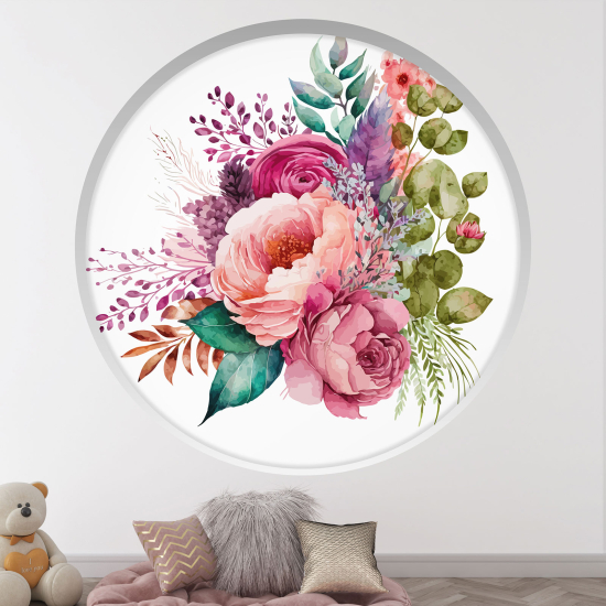 Adesivo Murale - Illusione ottica - Arco rotondo per Bambini - Mazzo di fiori