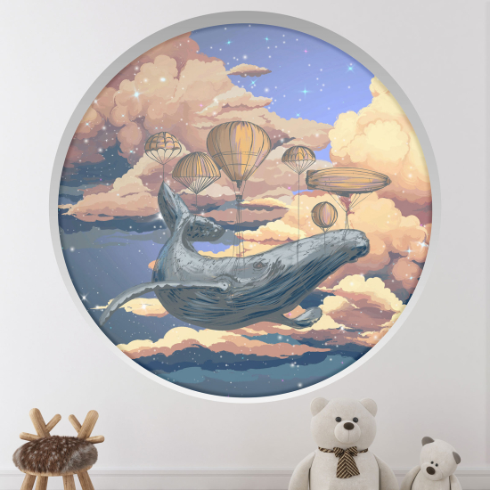 Adesivo Murale - Illusione ottica - Arco rotondo per Bambini - Mongolfiere Balena