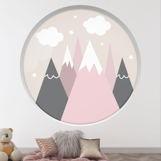 Adesivo Murale - Illusione ottica - Arco rotondo per Bambini - Montagne