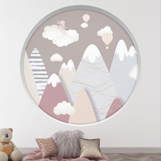 Adesivo Murale - Illusione ottica - Arco rotondo per Bambini - Montagne