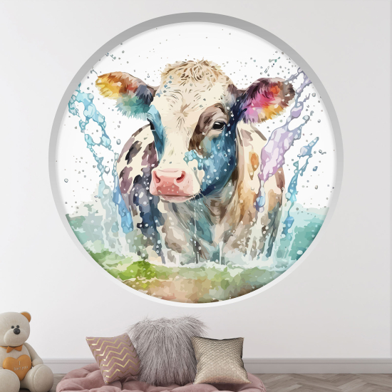 Adesivo Murale - Illusione ottica - Arco rotondo per Bambini - Mucca