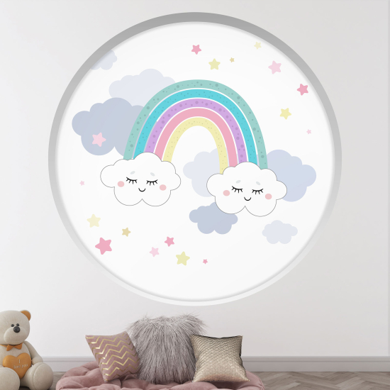 Adesivo Murale - Illusione ottica - Arco rotondo per Bambini - Nuvole Arcobaleno