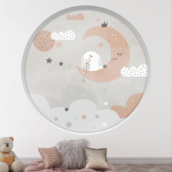 Adesivo Murale - Illusione ottica - Arco rotondo per Bambini - Nuvole lune
