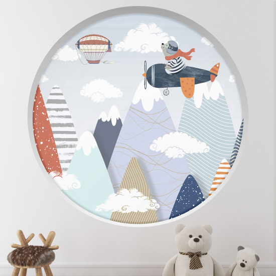 Adesivo Murale - Illusione ottica - Arco rotondo per Bambini - Orsetto Aviatore