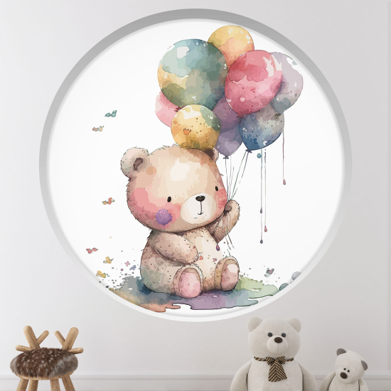 Adesivo Murale - Illusione ottica - Arco rotondo per Bambini - Orsetto palloncino