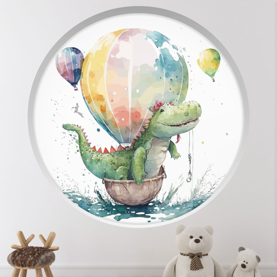 Adesivo Murale - Illusione ottica - Arco rotondo per Bambini - Palloncini a forma di coccodrillo