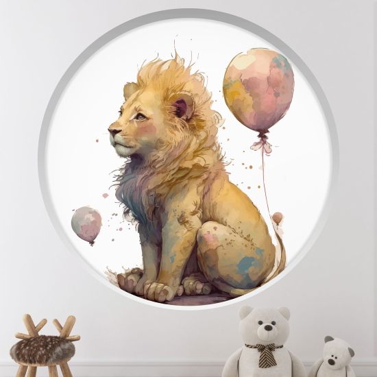 Adesivo Murale - Illusione ottica - Arco rotondo per Bambini - Palloncini Leone