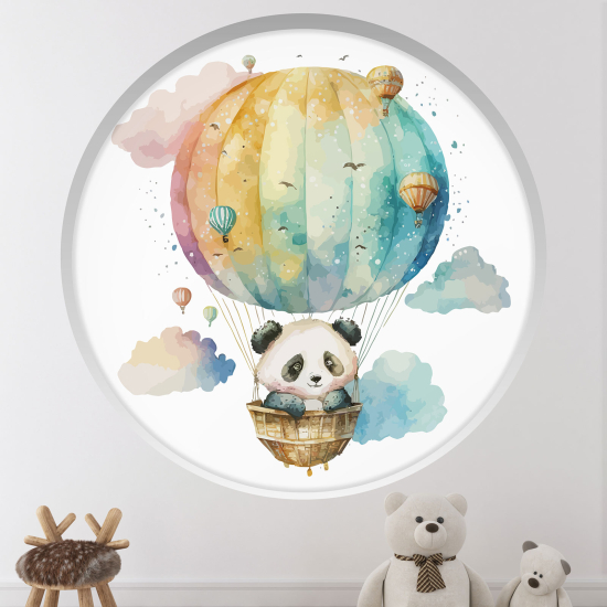 Adesivo Murale - Illusione ottica - Arco rotondo per Bambini - Panda mongolfiera