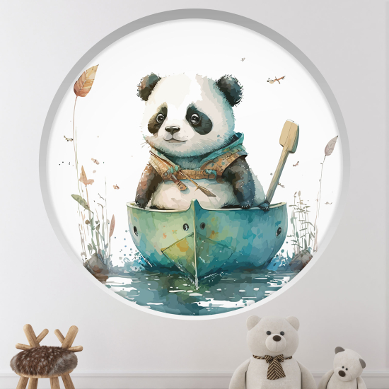Adesivo Murale - Illusione ottica - Arco rotondo per Bambini - Panda sulla barca