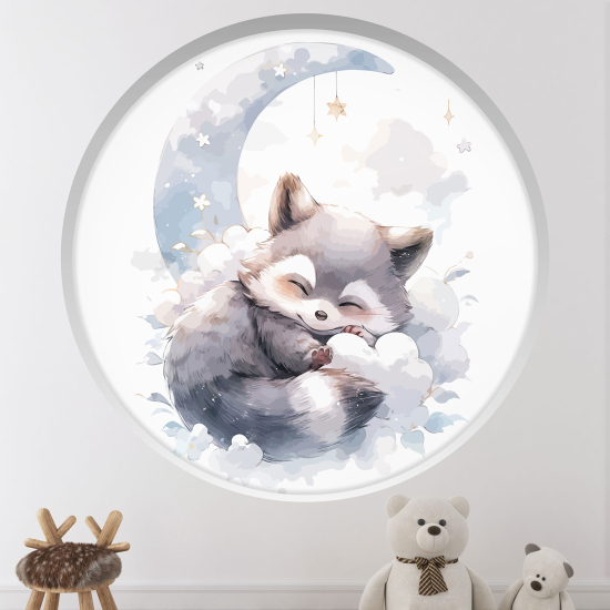 Adesivo Murale - Illusione ottica - Arco rotondo per Bambini - Procione sulla luna