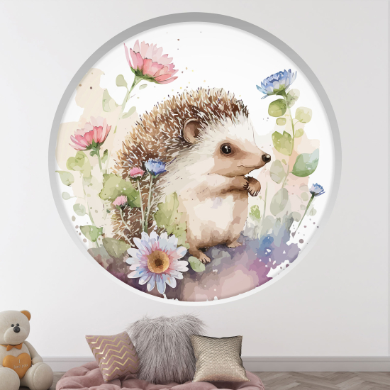 Adesivo Murale - Illusione ottica - Arco rotondo per Bambini - Riccio fiori