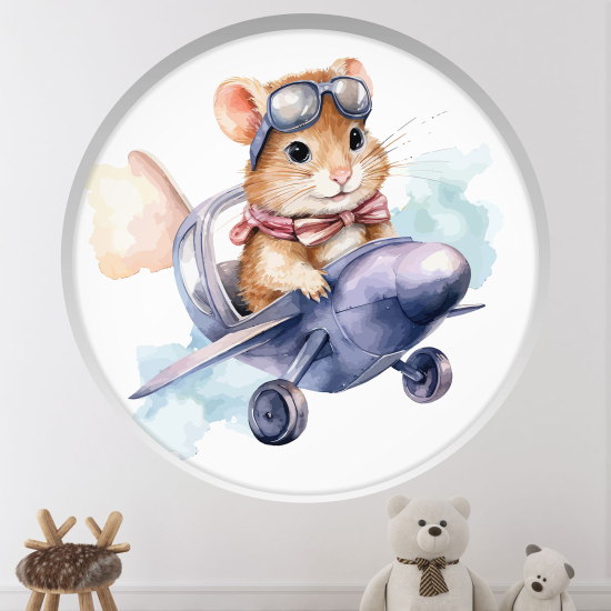 Adesivo Murale - Illusione ottica - Arco rotondo per Bambini - Topo aviatore