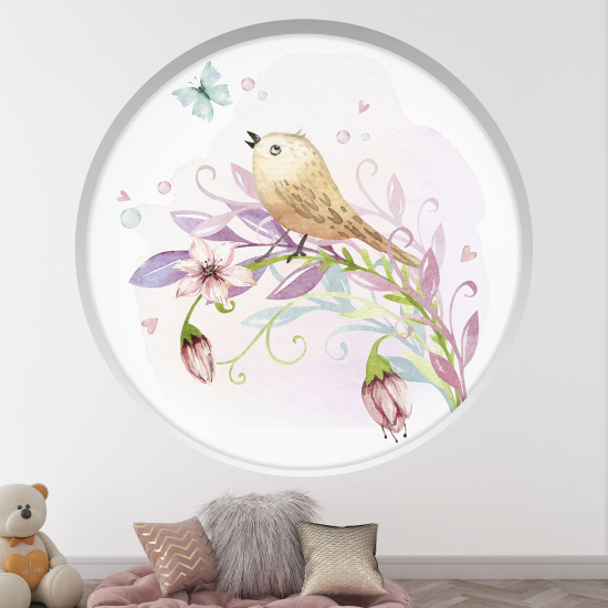 Adesivo Murale - Illusione ottica - Arco rotondo per Bambini - Uccello