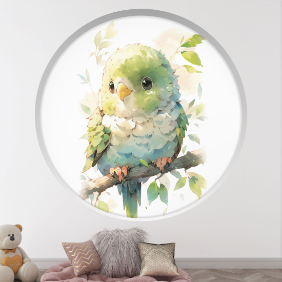 Adesivo Murale - Illusione ottica - Arco rotondo per Bambini - Uccello sul ramo