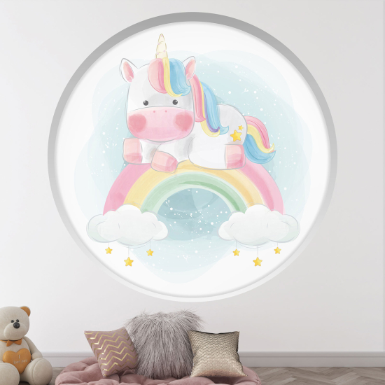 Adesivo Murale - Illusione ottica - Arco rotondo per Bambini - Unicorno Arcobaleno