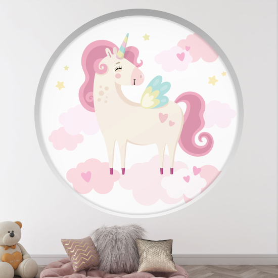 Adesivo Murale - Illusione ottica - Arco rotondo per Bambini - Unicorno nuvola