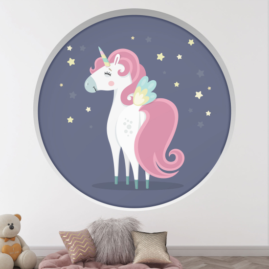 Adesivo Murale - Illusione ottica - Arco rotondo per Bambini - Unicorno stelle