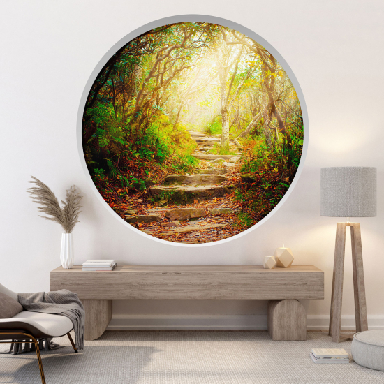 Adesivo Murale - Illusione ottica - Arco rotondo - Sentiero foresta
