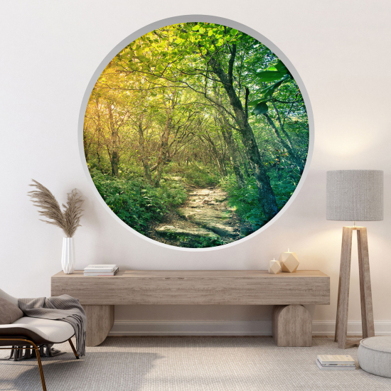 Adesivo Murale - Illusione ottica - Arco rotondo - Sentiero foresta