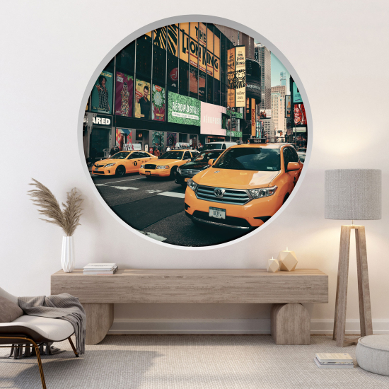 Adesivo Murale - Illusione ottica - Arco rotondo - Taxi New York