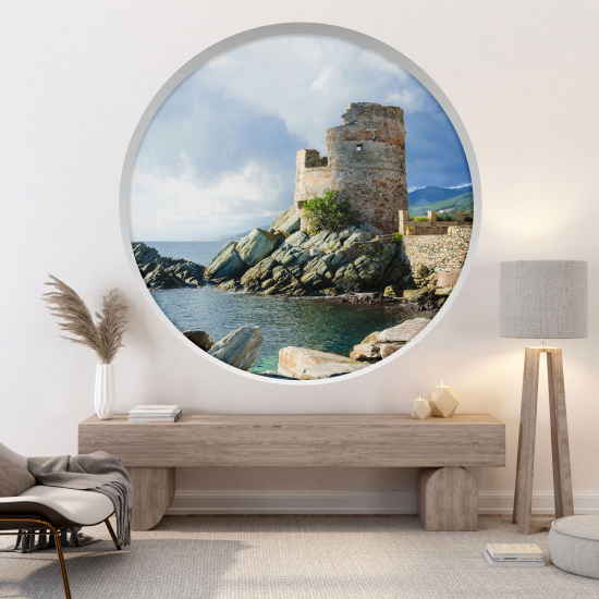 Adesivo Murale - Illusione ottica - Arco rotondo - Torre genovese