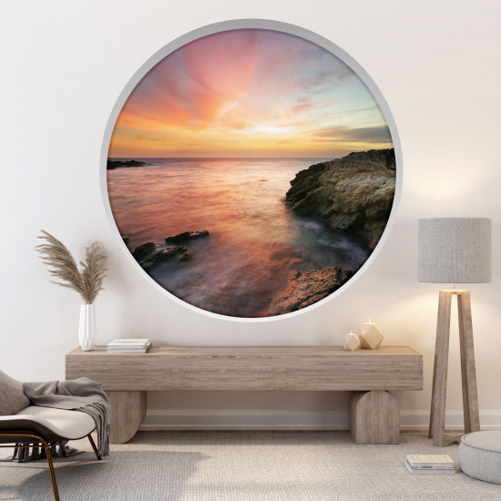 Adesivo Murale - Illusione ottica - Arco rotondo - Vista mare tramonto