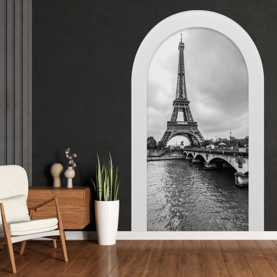 Adesivo Murale - Illusione ottica - Arco - Torre Eiffel