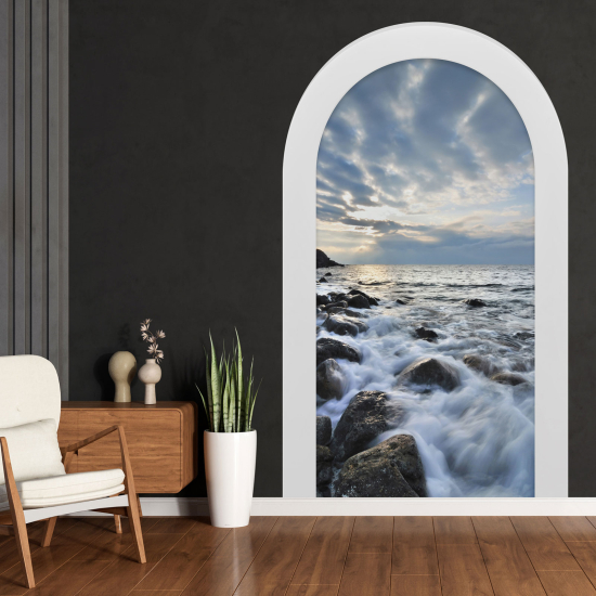 Adesivo Murale - Illusione ottica - Arco - Vista mare