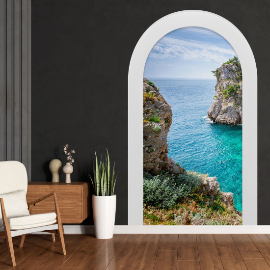 Adesivo Murale - Illusione ottica - Arco - Vista Mare