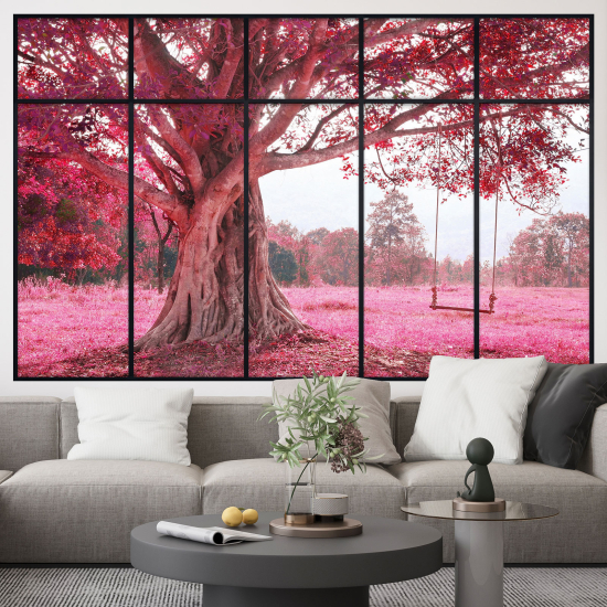 Adesivo Murale - Illusione ottica - Finestra - Altalena sull'albero