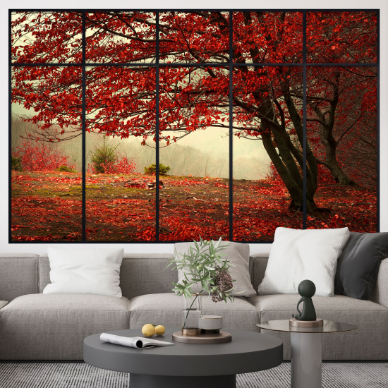Adesivo Murale - Illusione ottica - Finestra - Autunno
