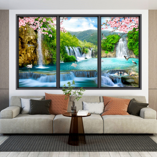 Adesivo Murale - Illusione ottica - Finestra - Cascate