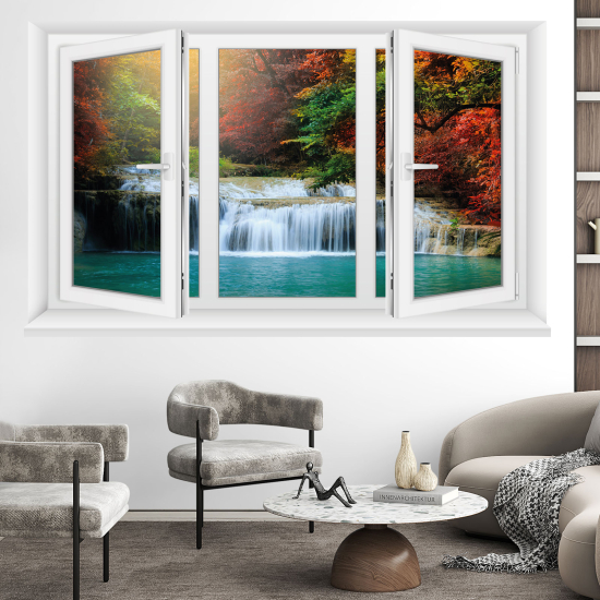 Adesivo Murale - Illusione ottica - Finestra - Cascate