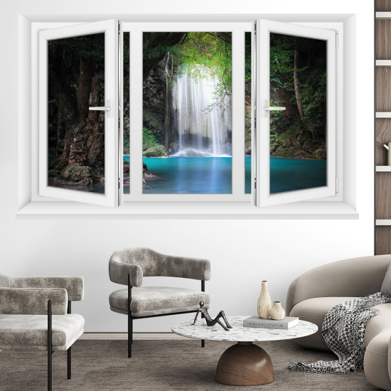 Adesivo Murale - Illusione ottica - Finestra - Cascate