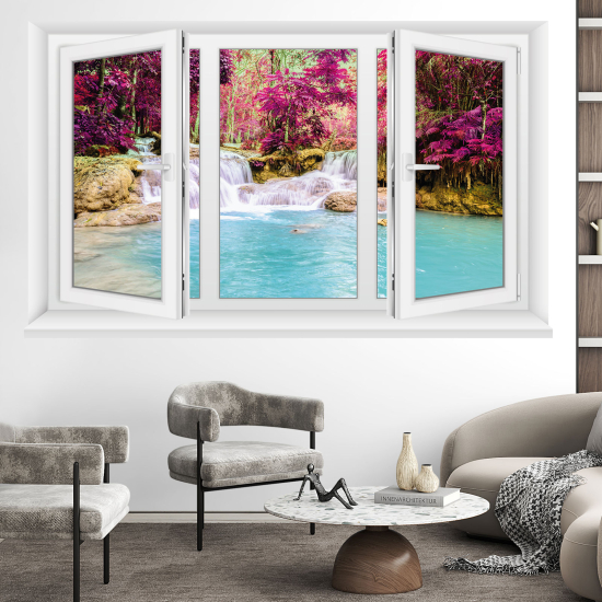 Adesivo Murale - Illusione ottica - Finestra - Cascate