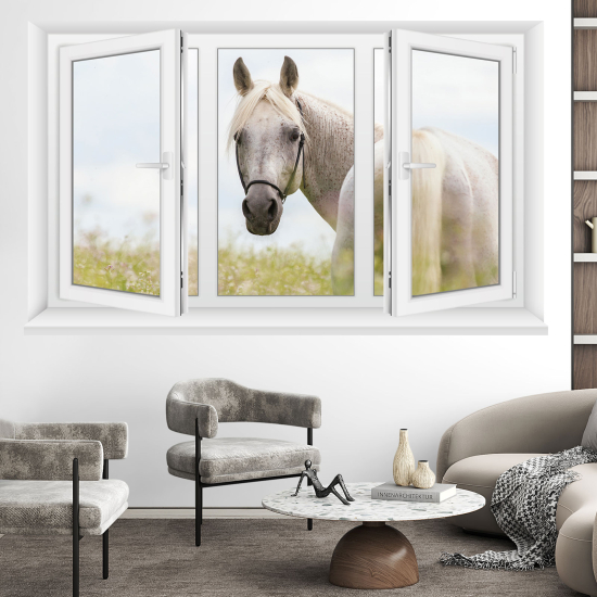 Adesivo Murale - Illusione ottica - Finestra - Cavallo