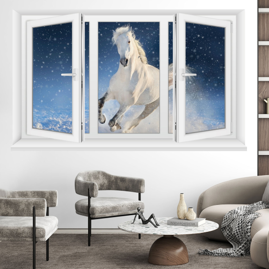 Adesivo Murale - Illusione ottica - Finestra - Cavallo