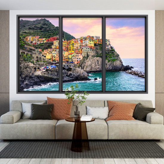 Adesivo Murale - Illusione ottica - Finestra - Cinque Terre