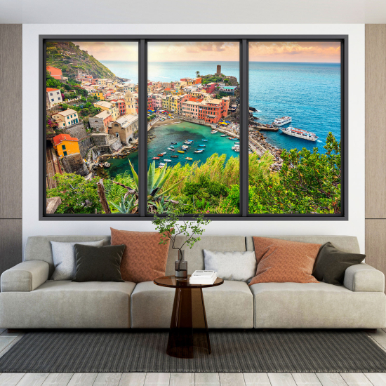 Adesivo Murale - Illusione ottica - Finestra - Città di Vernazza