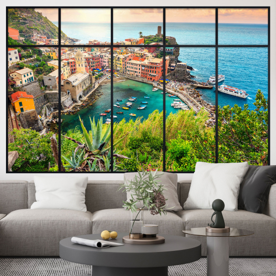 Adesivo Murale - Illusione ottica - Finestra - Città di Vernazza