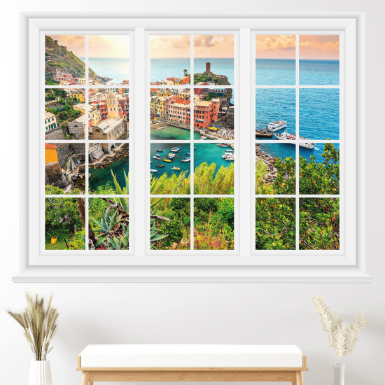Adesivo Murale - Illusione ottica - Finestra - Città Vernazza