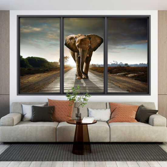 Adesivo Murale - Illusione ottica - Finestra - Elefante