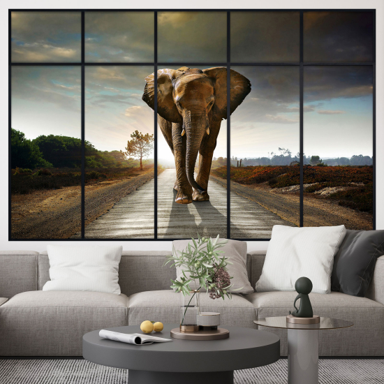 Adesivo Murale - Illusione ottica - Finestra - Elefante