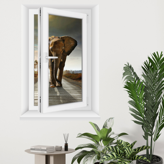 Adesivo Murale - Illusione ottica - Finestra - Elefante