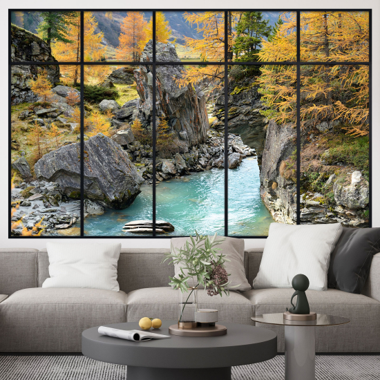 Adesivo Murale - Illusione ottica - Finestra - Fiume