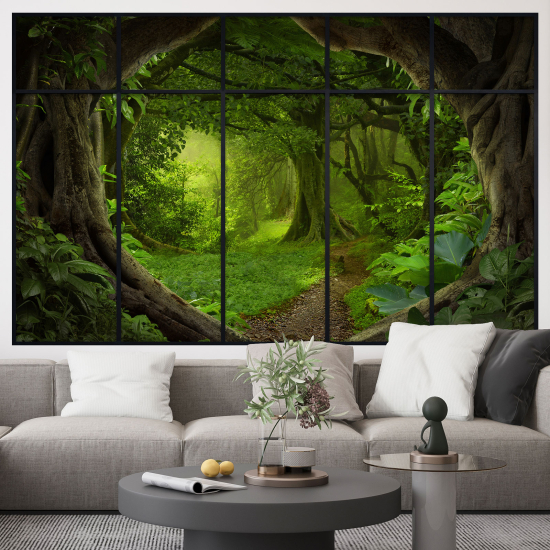 Adesivo Murale - Illusione ottica - Finestra - Foresta