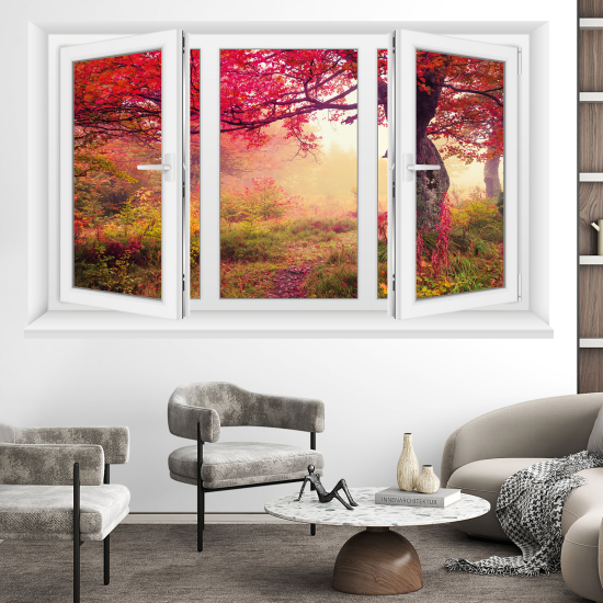 Adesivo Murale - Illusione ottica - Finestra - Foresta