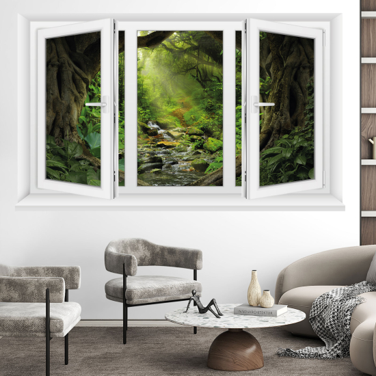 Adesivo Murale - Illusione ottica - Finestra - Foresta